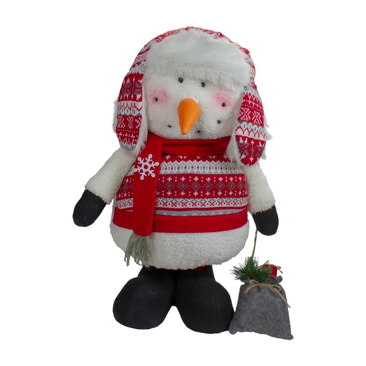 Northlight Plush Snowman w/ a Present Bag Christmas Figure
