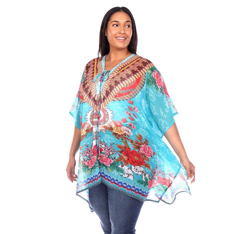 Plus Size White Mark Floral Short Caftan Tunic