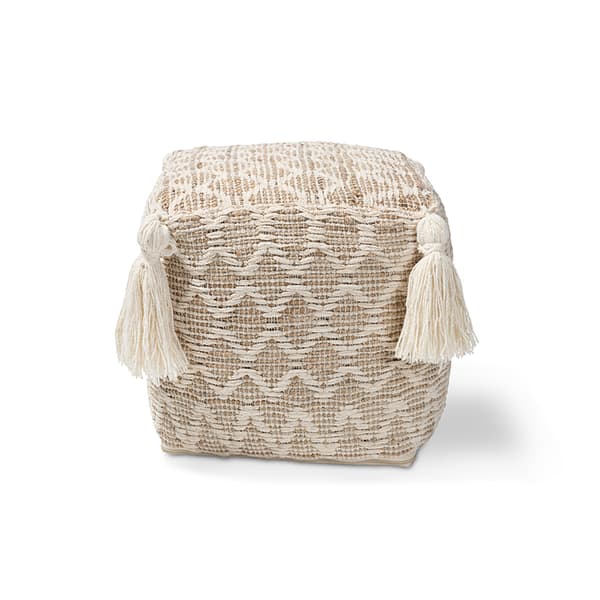 Baxton Studio Noland Handwoven Cotton and Hemp Pouf Ottoman