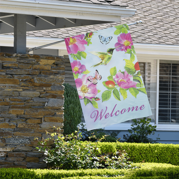 Northlight Welcome Hummingbird Floral Outdoor House Flag - image 