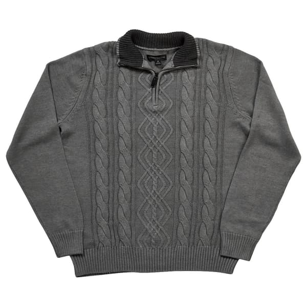 Mens Tricot 1/4 Zip Solid Aran Cable Sweater - image 
