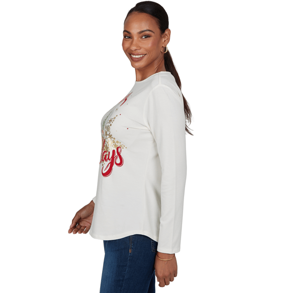 Petite Ruby Rd. Happy Holidays Long Sleeve Snow Globe Tee