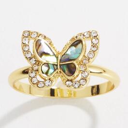 Ashley Cooper&#40;tm&#41; Gold Butterfly Abalone Ring with Pave