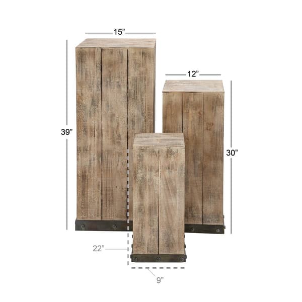 9th & Pike&#174; Brown Wood Rustic Pedestal Table - Set of 3
