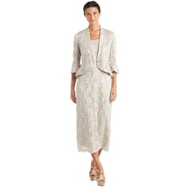 Womens R&M Richards 2pc. 3/4 Bell Sleeve Lace Jacket Midi Dress