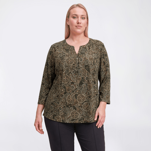 Plus Size Napa Valley 3/4 Sleeve Paisley Pintuck Pleat Blouse - image 