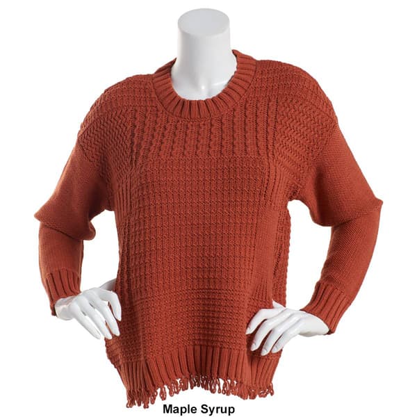 Womens Architect&#174; Long Sleeve Fringe Trim Pullover Sweater