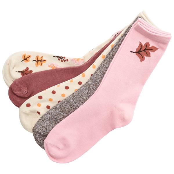 Womens Happy Harvest 5pk. Leaf Solid Harvest Crew Socks - image 
