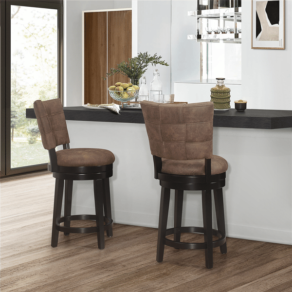 HH2 Home Kaede Wood Counter Height Brown Swivel Stool