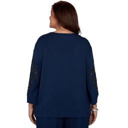 Plus Size Alfred Dunner Good To Go Scroll Soutache Split Neck Top