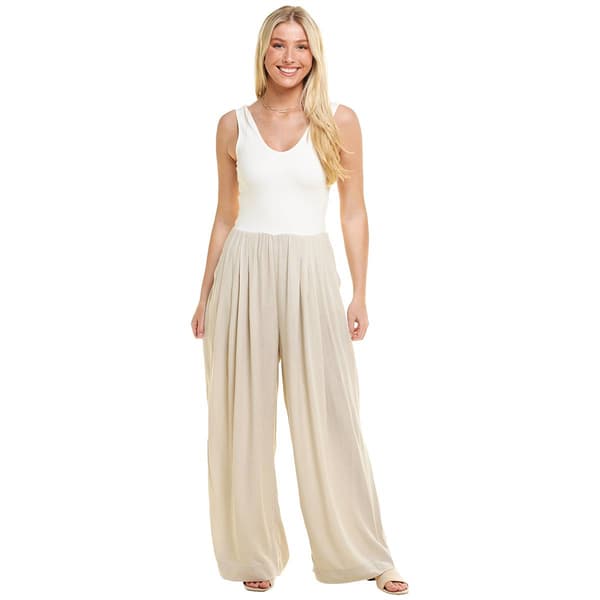 Juniors Hunter & Brown Ponte Top Crosshatch Pleated Jumpsuit - image 