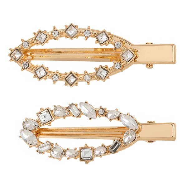 Roman Gold-Tone Clear Glass Open Barrettes - Set of 2