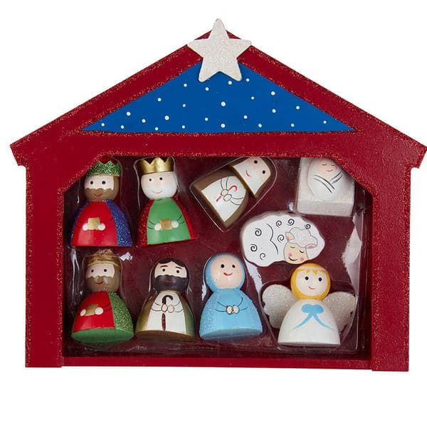 Kurt Adler Miniature Nativity Set w/ 9 Figures &amp; Stable