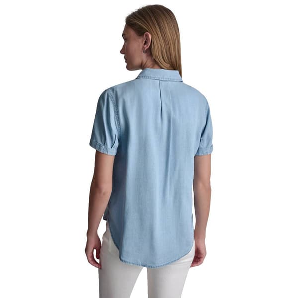 Womens DKNY Jeans Short Sleeve Solid Casual Button Down