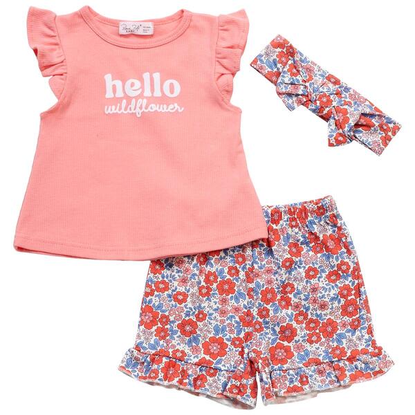 Baby Girl &#40;12-24M&#41; Rene Rofe&#40;R&#41; 3pc. Wildflower Shorts Set - image 