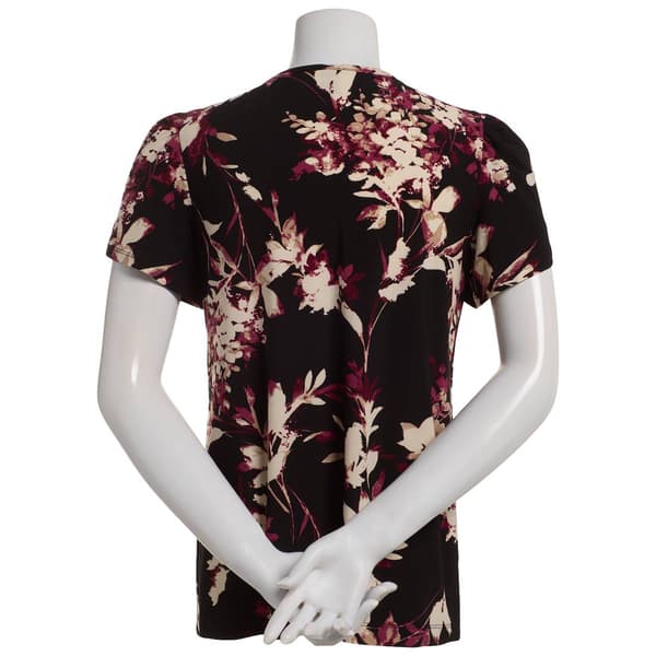 Petite Anne Klein Short Tulip Sleeve Allover Floral Blouse