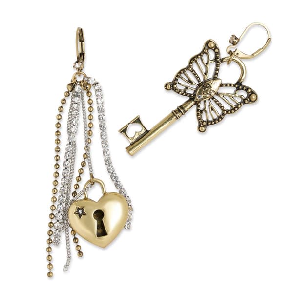 Betsey Johnson Boho Butterfly Lock & Key Earrings