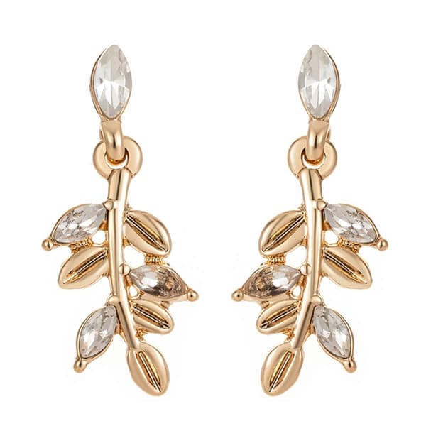 Roman Gold-Tone Clear Glass Marquise Drop Flower Earrings - image 