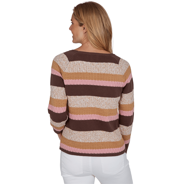 Womens Hearts of Palm Berry Fabulous Long Sleeve Stripe Sweater
