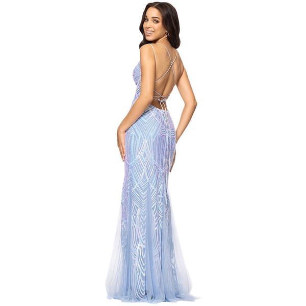Juniors Blondie Nites Sequin Corset Mesh Godet Sheath Dress