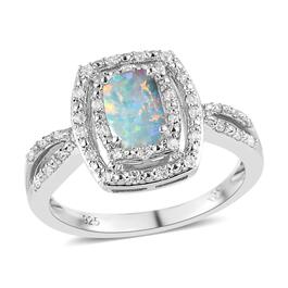Gemstone Classics&#40;tm&#41; 7x5mm Cushion Created Opal & White Zircon Ring
