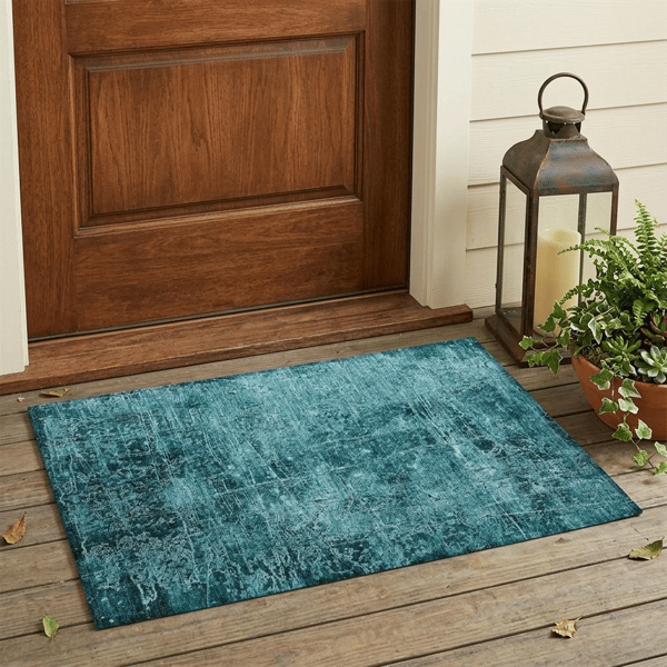 HomeRoots Teal Abstract Washable Non Skid Indoor Outdoor Accent - image 
