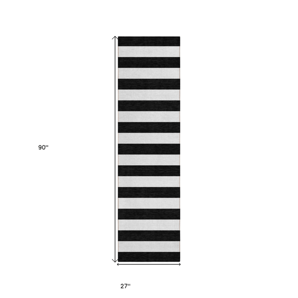 HomeRoots Black & White Stripe Non-Skid Indoor/Outdoor Runner