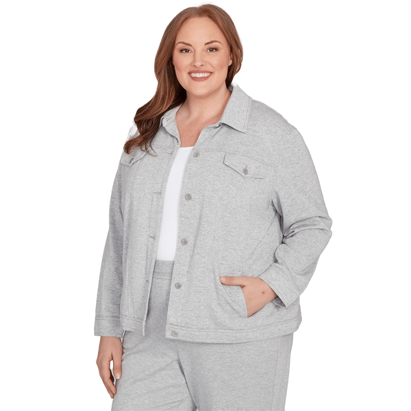 Plus Size Alfred Dunner Casual Vibe Shimmer Collar Button Jacket
