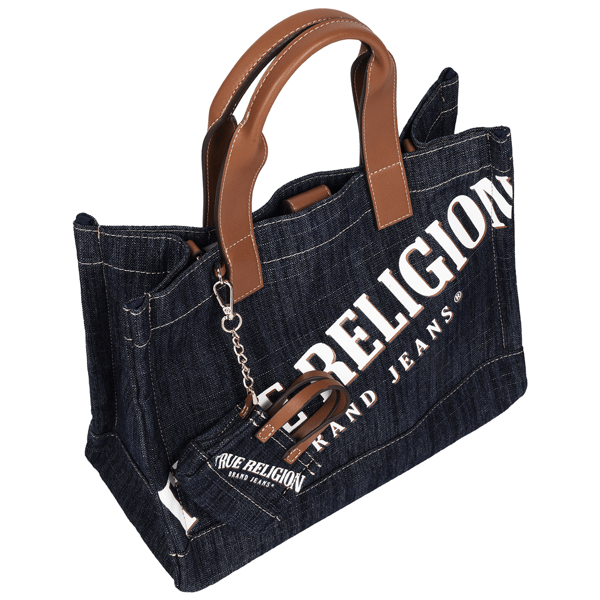 True Religion Medium Logo Denim Tote With Tote Dangle Charm