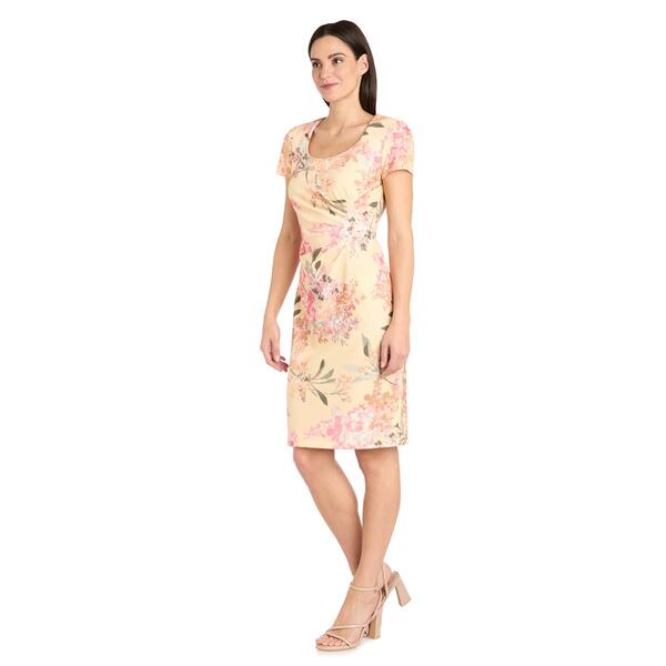Petite R&M Short Sleeve Floral Side Drape Dress - image 