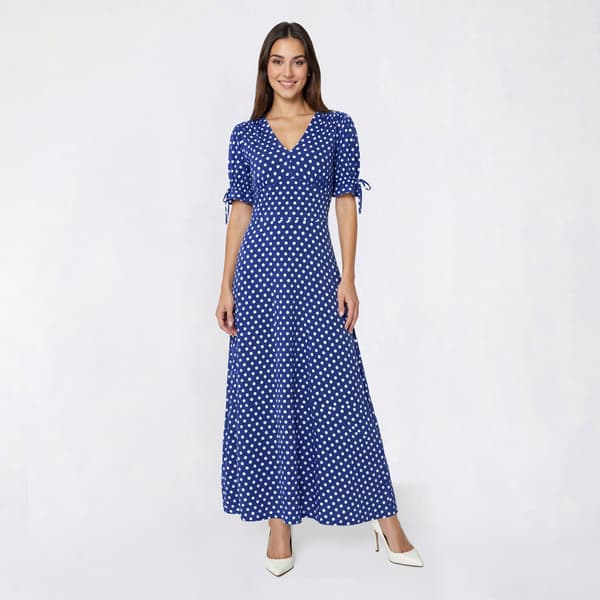 Womens Perceptions Short Sleeve V Neck Dot Midi Dress