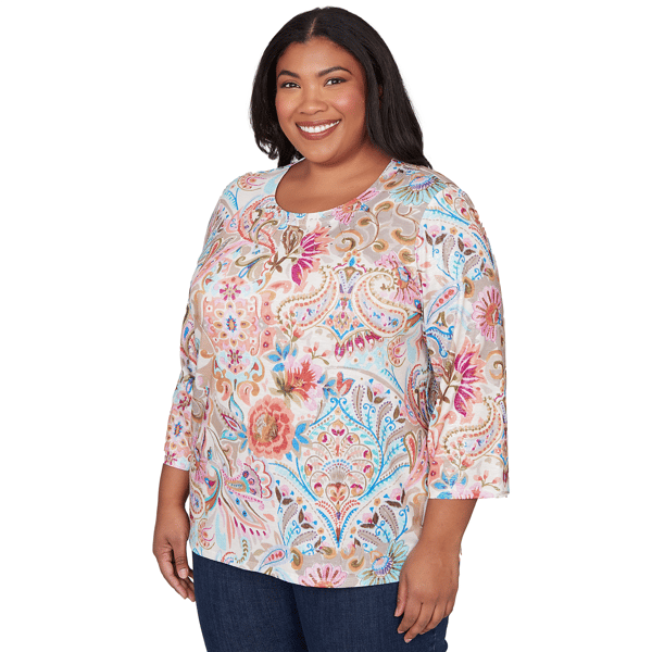 Plus Size Alfred Dunner Classics 3/4 Sleeve Paisley Floral Blouse