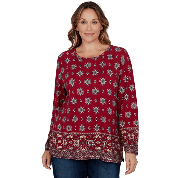 Plus Size Ruby Rd. English Countryside Medallion Border Blouse - image 