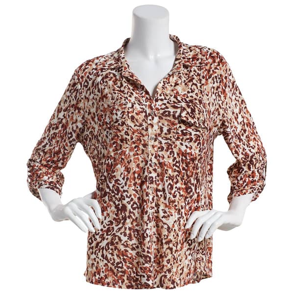 Womens Emily Daniels  3/4 Sleeve Button Down Leopard Disco Blouse - image 
