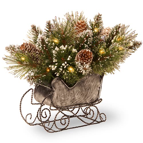 National Tree 10in. Shimmering LED Pine Sleigh
