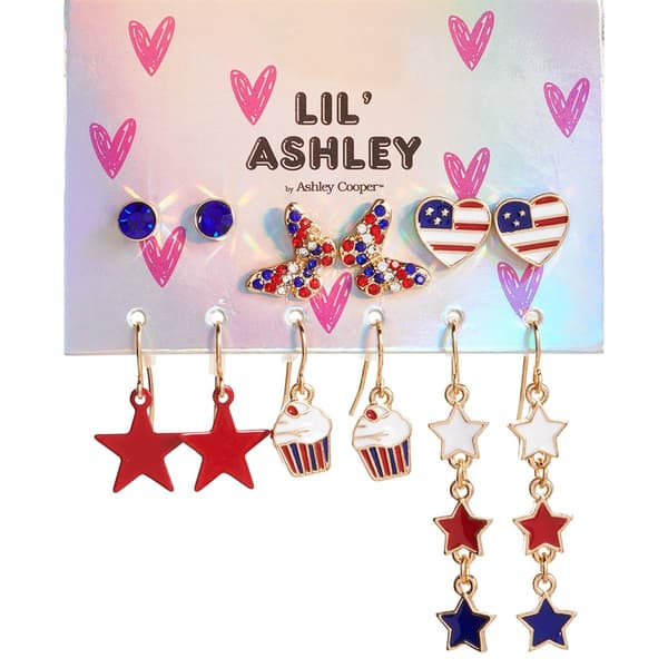 Kids Lil Ashley Patriotic Multi Pack Earring Set - image 