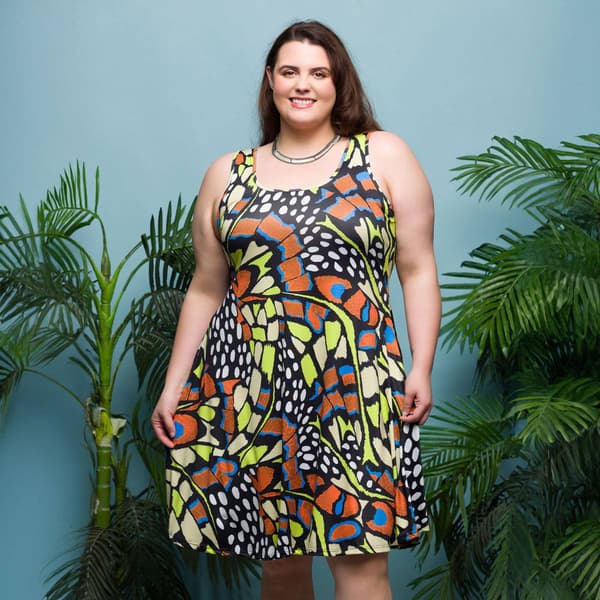 Plus Size 24/7 Comfort Apparel Butterfly Tank Swing Dress