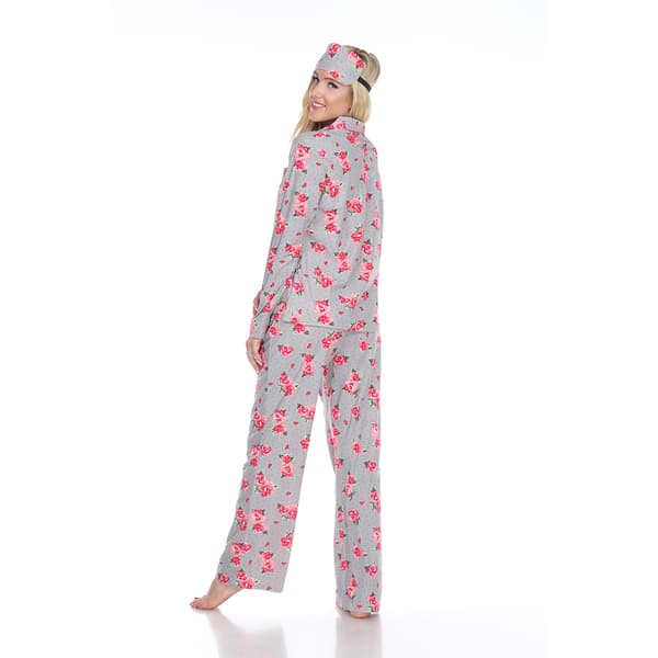 Womens White Mark 3pc. Grey Rose Pajama Set