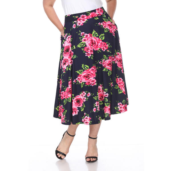 Plus Size White Mark Tasmin Dark Flower Midi Skirt - image 