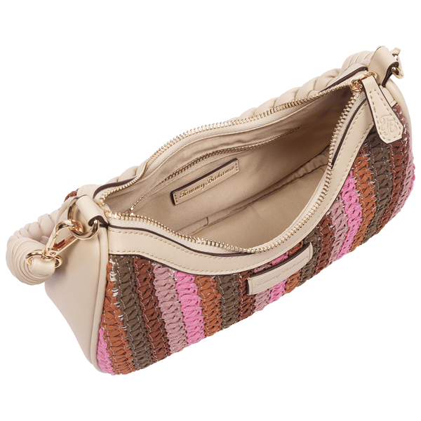 Tommy Bahama Striped Woven Ribbon Zip Top Hobo Bag