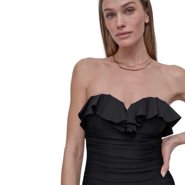 Womens DKNY Solid Ruffled Bandeau One Piece Swimsuit