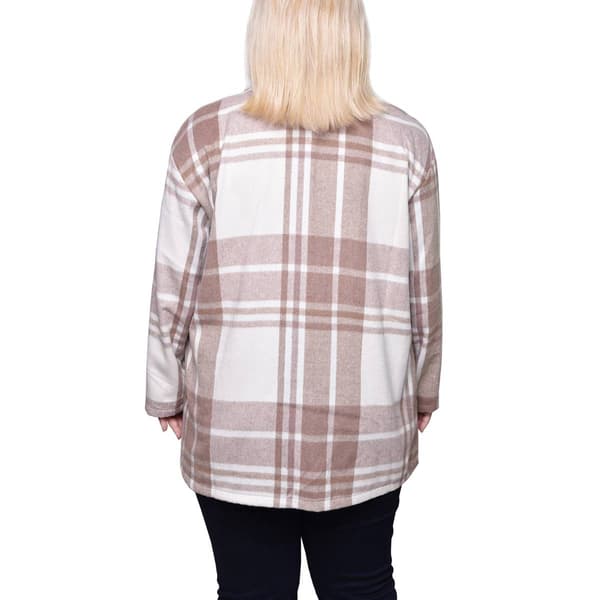 Plus Size NY Collection Brushed Twill Plaid Shacket- Tan/White