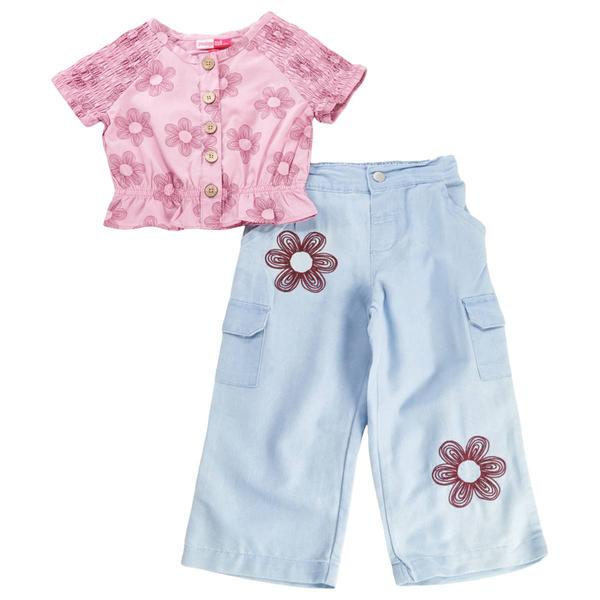 Toddler Girl Penelope Mack™ Flower Top & Wide Leg Cargo Set