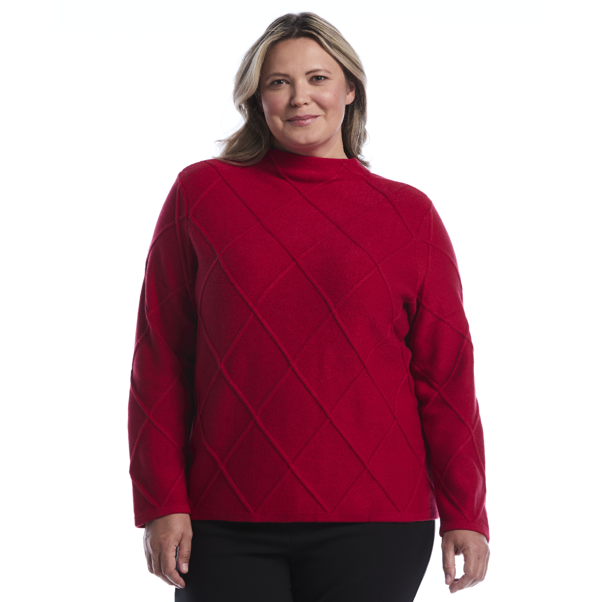 Plus Size Rafaella(R) Diamond Stitch Mock Neck Sweater