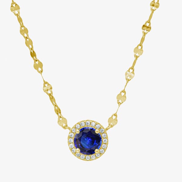 Gianni Argento Gold over Silver Lab Sapphire Halo Necklace - image 