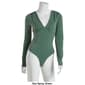 Juniors Almost Famous Long Sleeve Ruch V-Neck Bust Bodysuit - image 2