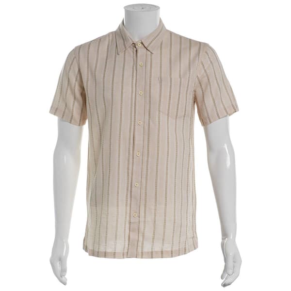 Mens Visitor Textured Cotton Button Down Shirt - Natural/White