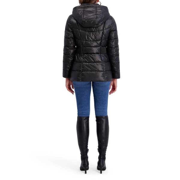 Womens Kensie Short Puffer Coat with Bib