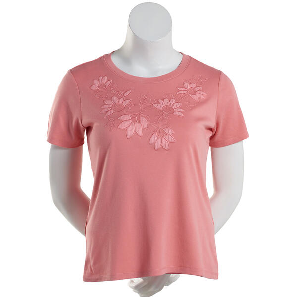 Womens Hasting & Smith Short Sleeve Scoop Neck w/Applique Flowers - image 