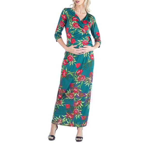 Plus Size 24/7 Comfort Apparel Floral Maternity Maxi Wrap Dress - image 